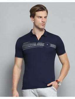 Monte Carlo - Mens Printed Navy Blue Collar Neck Half Sleeve T-shirt