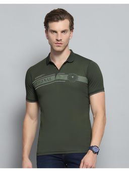 Monte Carlo - Mens Printed Olive Collar Neck Half Sleeve T-shirt