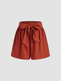 Cider - Woven Mid Rise Elastic Waist Knotted Solid Shorts