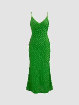 Cider - Green Lace Textured Lettuce Trim Midi Dress