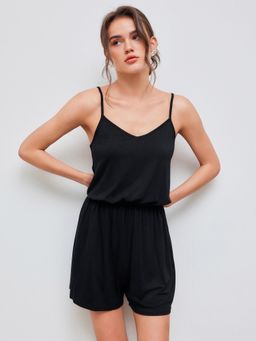 Cider - Black Sleeveless Solid Cami Playsuit