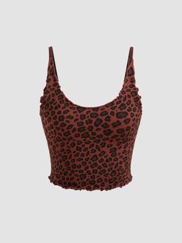 Cider - Brown Seamless Scoop Neckline Leopard Crop Cami Top