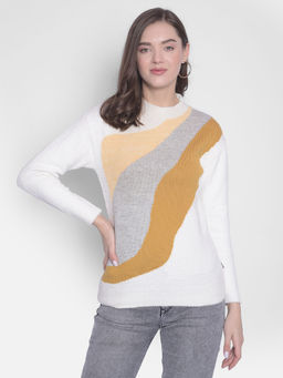 CRIMSOUNE CLUB - Women's White Printed Round Neck Sweater