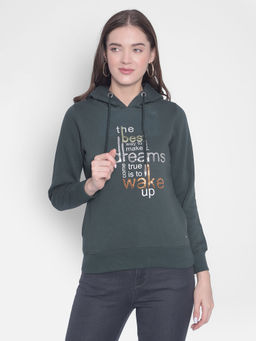 CRIMSOUNE CLUB - Women's Green Printed Hooded Sweatshirt
