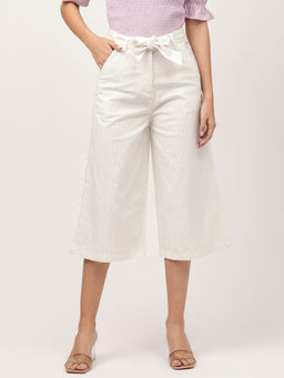 ELLE - Womens White Stripes Relaxed Fit Trouser