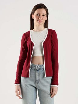 Calvin Klein - Red Solid/Plain Casual Cardigan