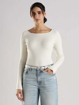 Calvin Klein - Off White Textured Casual Sweater
