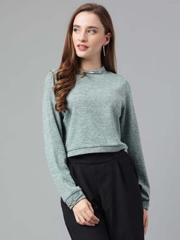 Latin Quarters - Green Solid/Plain Casual Sweater