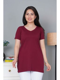 MLADA - Maroon Solid/Plain Casual Top