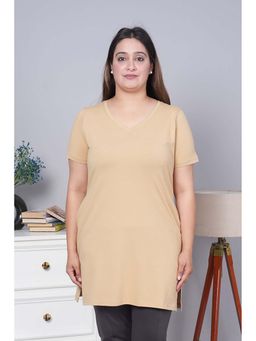 MLADA - Beige Solid/Plain Casual Top