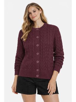 NOBARR - Wine Textured Casual Cardigan