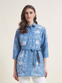 Beatnik - Blue Embroidered Casual Shirt