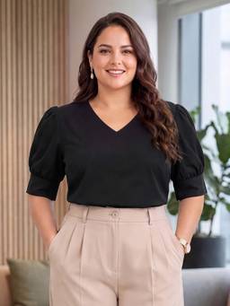 Style Quotient - Women Solid Black Polycotton Formal Top