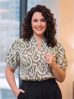 Style Quotient - Women Abstract Printed Beige Sage Green Smart Casual Polyester Top