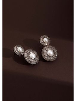 SWABHIMANN - Melia Champagne Zirconia and Pearl Dangler Earrings
