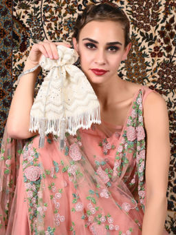 Odette - White Embellished Tassel Potli