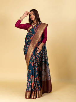 Ekana Label - Amaira Kalamkari Saree with Unstitched Blouse