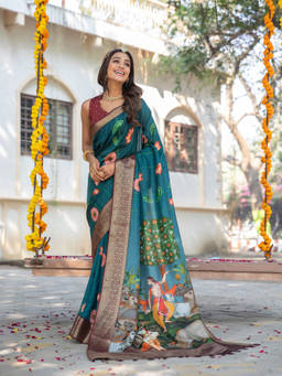 Ekana Label - Yutika Pichwai Saree with Unstitched Blouse