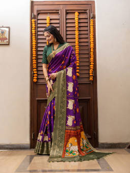 Ekana Label - Nevaeh Purple Pichwai Saree with Unstitched Blouse