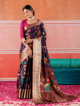 Ekana Label - Darshini Purple Pichwai Saree with Unstitched Blouse