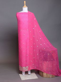 Zari Jaipur - Pink Georgette Fabric with Aari, Cut Dana, Gota Patti, Mirror (Set of 2)