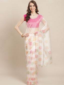 Odette - White Organza Saree with Unstitched Blouse