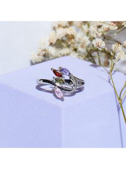 Salty - Multi-Color Silver Petal Bloom Ring