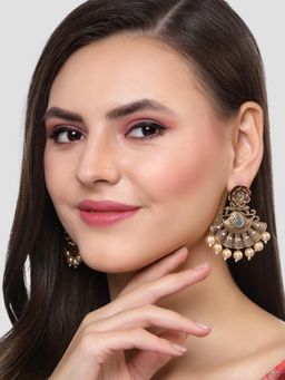 Karatcart - Gold Plated Grey Stone and Pearl Studded Dangler Earrings for Women