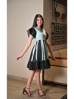 LIROSE - Pure Cotton Two Coloured Combine Short Knee length Dress