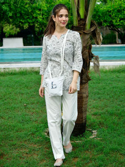 LIROSE - Cotton White Floral Printed Top & Pant Co-Ord (Set of 2)