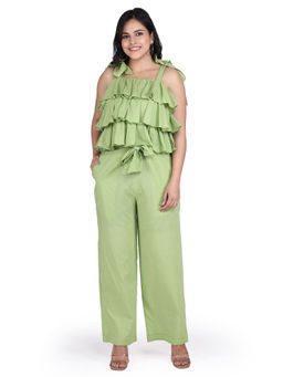 LIROSE - Pure Cotton Green Tier Style Top With Pant Co-Ord (Set of 2)