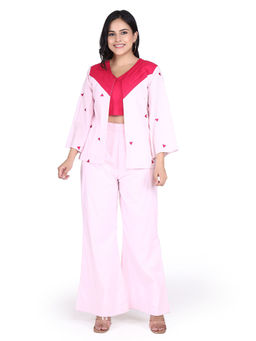 LIROSE - Pure Cotton Pink Crop Top With Pant & Jacket (Set of 3)