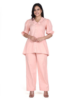 LIROSE - Pure Cotton Solid Pink Shirt & Pant Co-Ord (Set of 2)