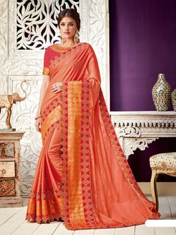 Odette - Peach Dual Tone Georgette Designer Saree with Unstitched Blouse