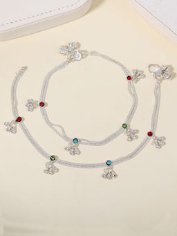 Estele - Multicolour Rhodium Plated Gehena Anklets
