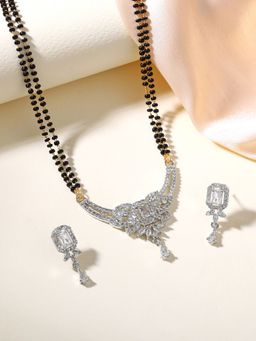 Estele - Floral Gehena Graceful Rhodium Mangalsutra Set