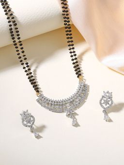 Estele - Sparkling Gehena Graceful Rhodium Mangalsutra Set