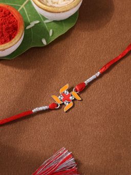 Ornate Jewels - Swastik Enamel Thread Rakhi For Brother with Roli Chawal
