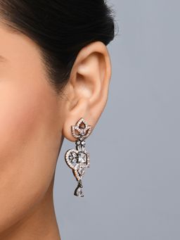 Fida - Wedding Luxurious Rose Gold Plated American Diamond Stones Floral Drop Earrings for Women