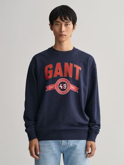 GANT - Men Navy Blue Graphic Round Neck Retro Crest Sweatshirt