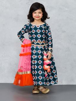 Pink Cow - Multi-Color Chanderi Printed Ghagra with Choli with Dupatta (Set of 3)