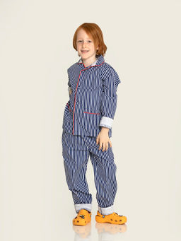 CHERRY CRUMBLE BY NITT HYMAN - Blue Stripes Shirt And Pyjama (Set of 2)