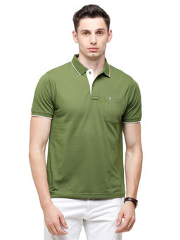 Classic Polo - Men Cotton Blend Solid Regular Fit Polo Neck Olive Green Color T-Shirt