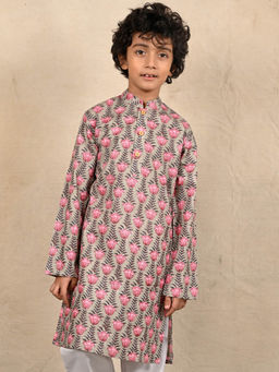 ANTHRILO - Green Block Print Pure Cotton Kurta - Green