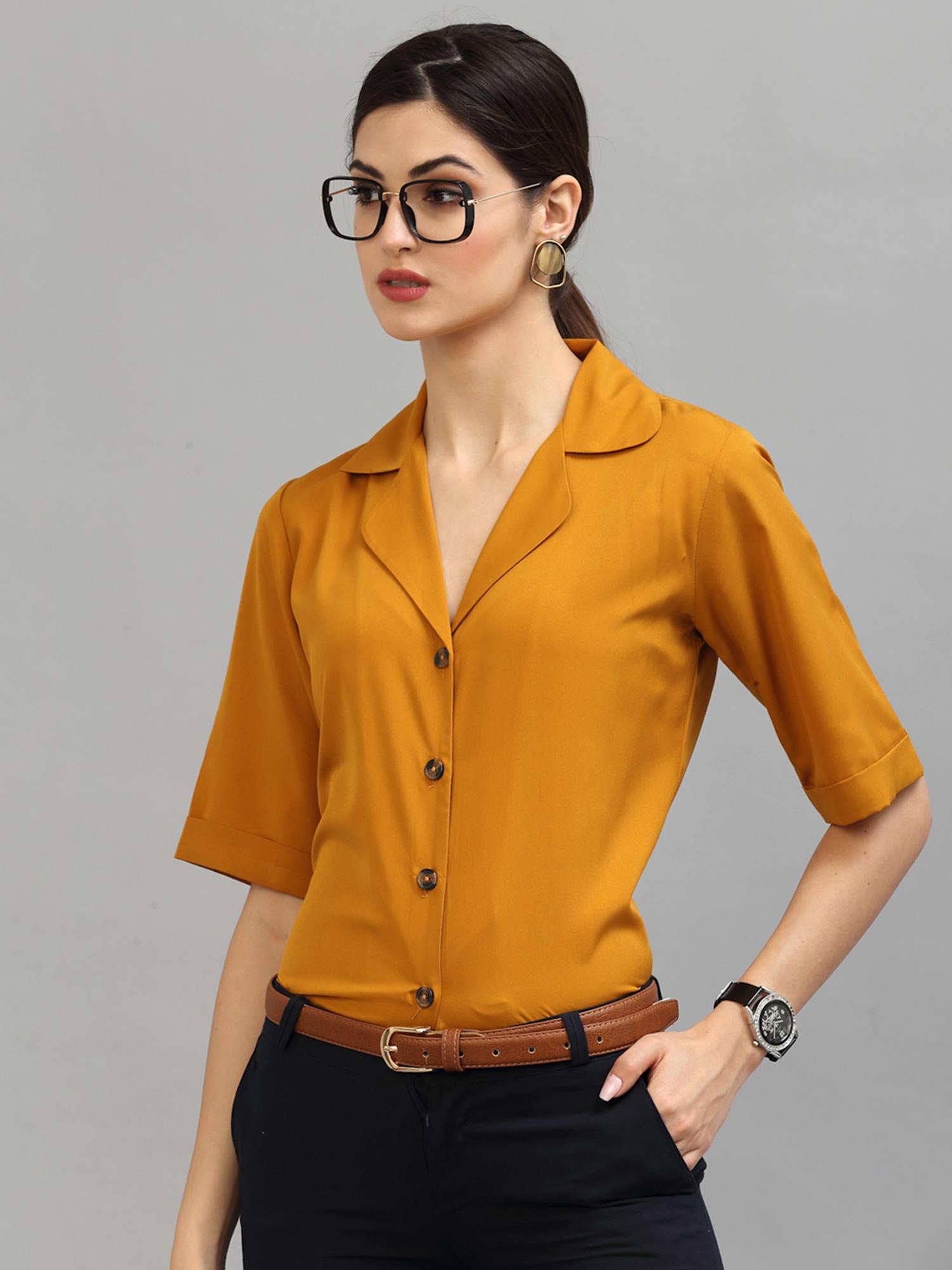 Buy Style Quotient Women Mustard Formal Shirt Online
