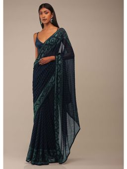 KALKI FASHION - Deep Navy Blue Saree in Stone Embellishment with Unstitched Blouse