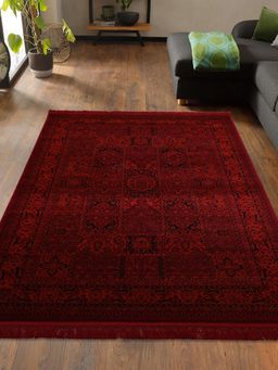 OBSESSIONS - Red Black Polypropylene Machine Made Classical Carpet