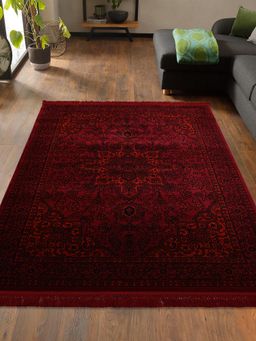 OBSESSIONS - Black and Red Polypropylene Machine Made Classical Carpet