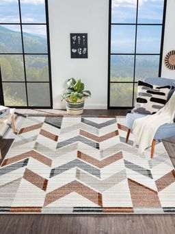 OBSESSIONS - Cream and Brown Polypropylene Machine Made Abstract Carpet