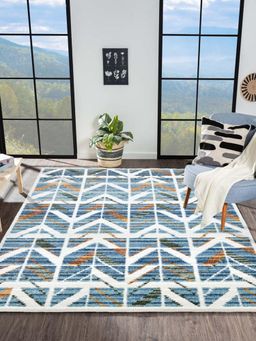 OBSESSIONS - Blue and Green Polypropylene Machine Made Abstract Carpet